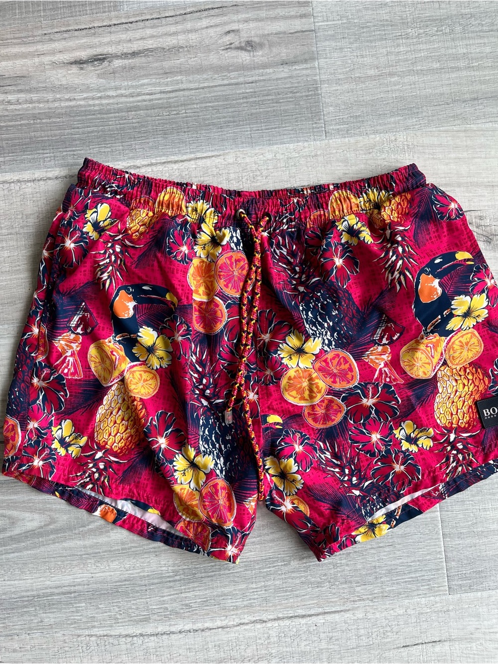 Boss Fuchsia Tropical Swim Shorts with Pineapple & Toucan Motif
